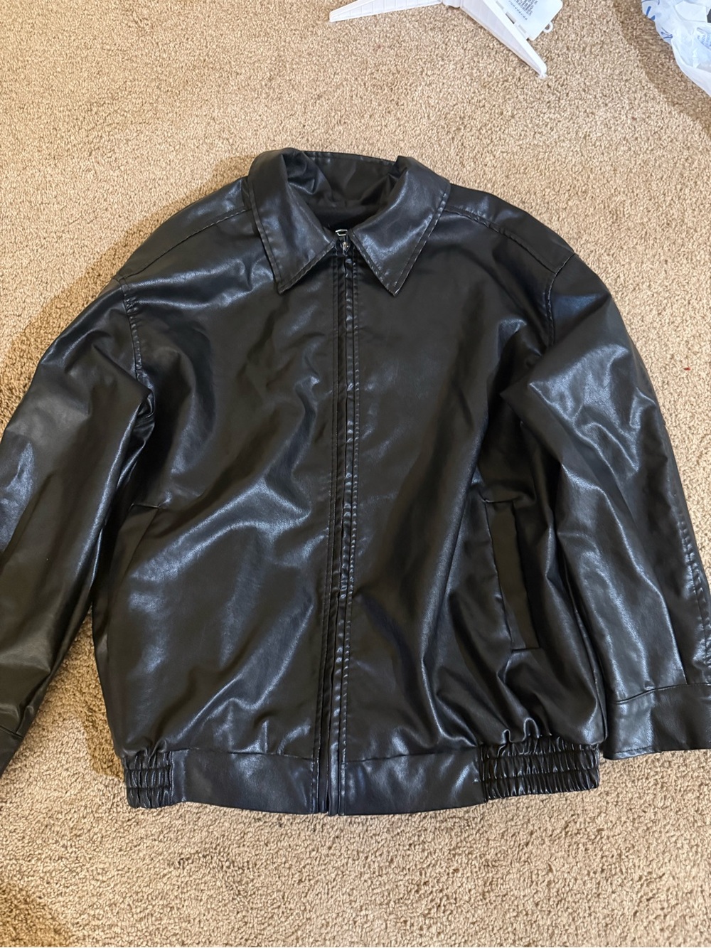 SHEIN Black Faux Leather Bomber Jacket